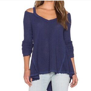 Free people Waffle cold shoulder sweater